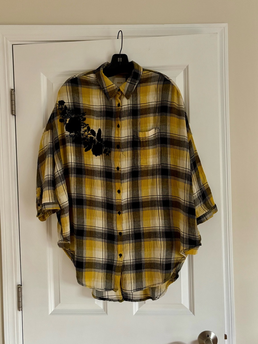 Maeve Yellow and Black Plaid Button-Down Shirt. Excellent condition